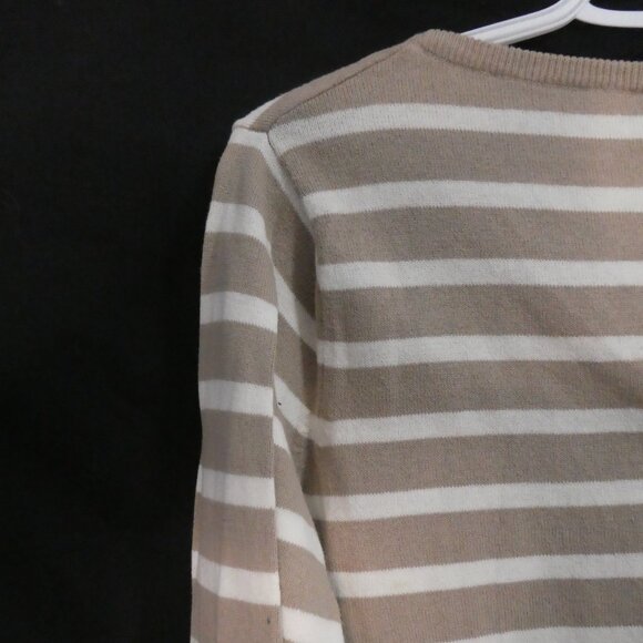 GEORGE | medium | Beige and White Striped V-Neck Lightweight Sweater - Picture 9 of 14